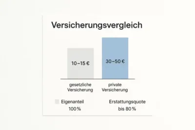 "Vergleich der Kosten für gesetzliche und private Versicherung, 10-15€ vs. 30-50€"