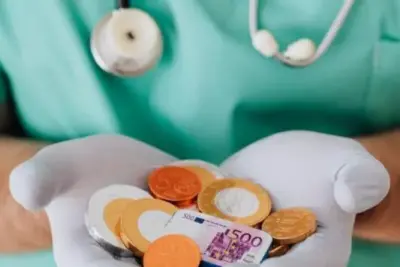"Hände eines Arztes mit Münzen und Scheine, Krankenkasse, Ottonova"