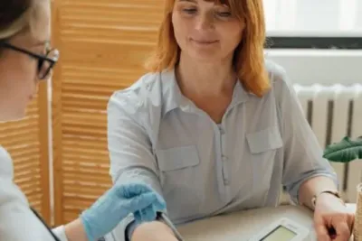 "Arzt misst den Blutdruck einer Patientin während eines Check-ups"
